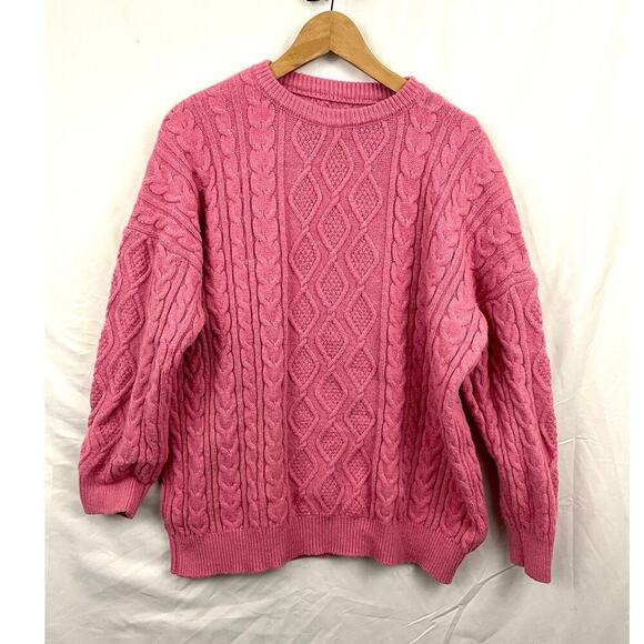 Pink Chunky Cable Knit Sweater Twisted Pullover Womens Large Oversized - Picture 3 of 8